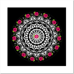 MANDALA ART WITH A TWIST OF ROSE Posters and Art